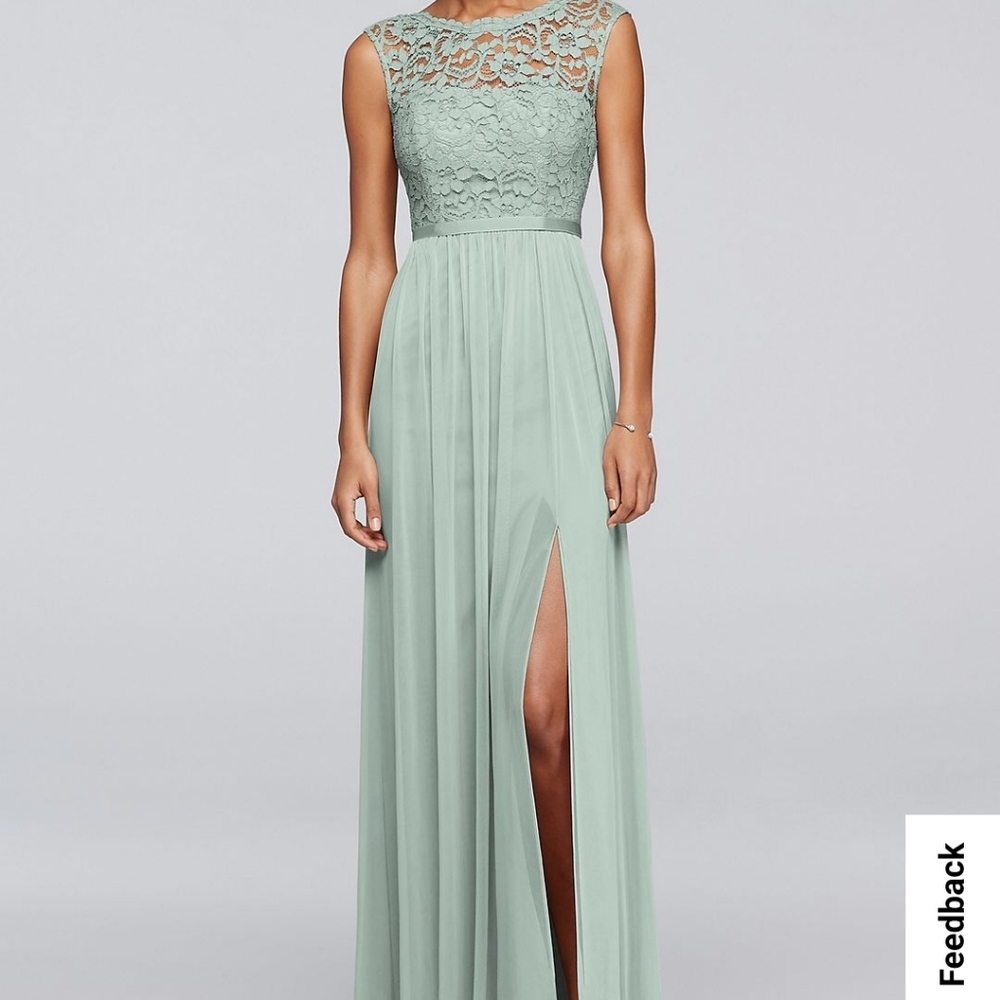 Davids Bridal Long Bridesmaid Dress with Lace Bodice